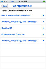 iPhone  CME Tracker Completed CE Report Screen